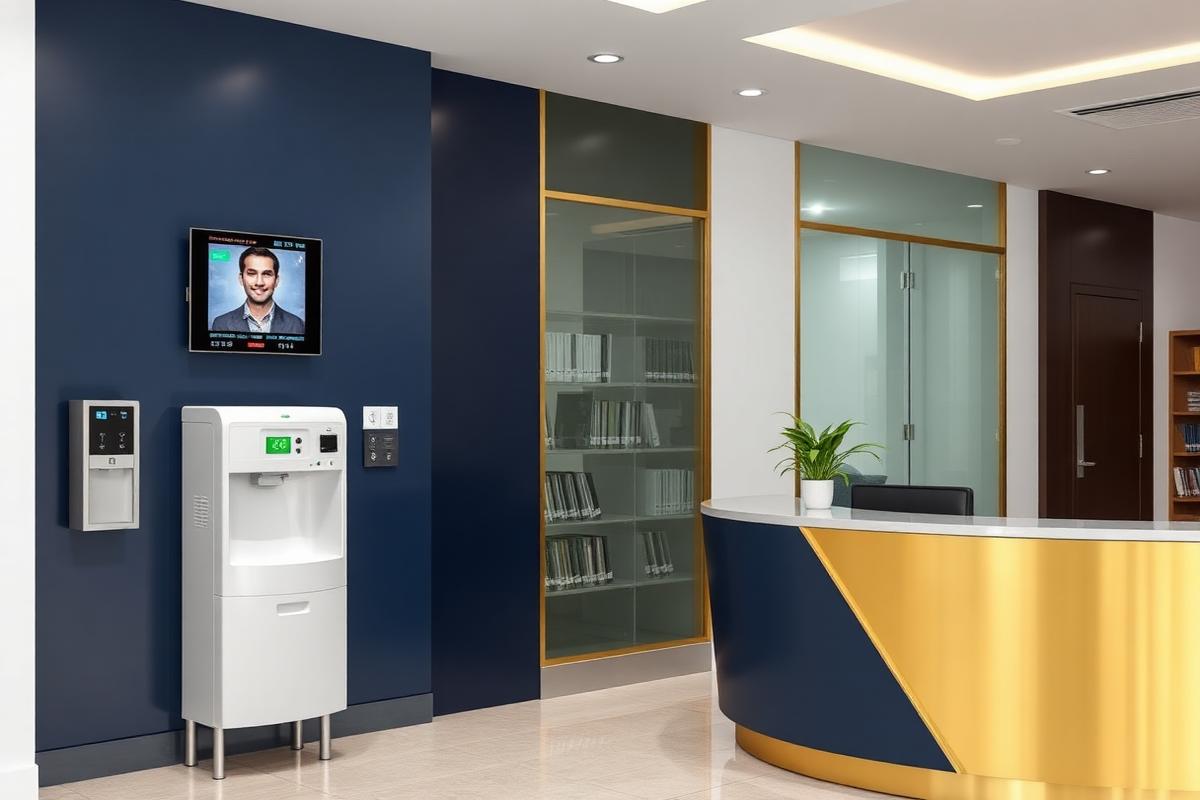 Entrance with biometric face recognition at Alpha Library Varanasi